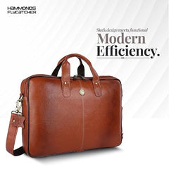 HAMMONDS FLYCATCHER Genuine Leather Office Bag for Men - 15.6 Inch Laptop Bag for Men for Professionals, Business Travelers - Adjustable Straps & Multiple Compartments - 1 Year Warranty - Brown