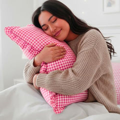 Sleepy Threads Pink Pillow Covers - Set of 2 | 27 x 18 Inch | Rectangular Checkered 220 TC Pillow Cases | Soft & Breathable with Envelope Closure | Throw Pillow Case for Sofa, Living Room, Bedroom