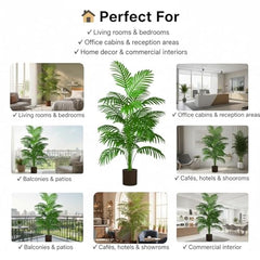 GARDEN GYANI Artificial Areca Palm Plant with Black Pot – 145 cm Tall Faux Tropical Decorative Plant with 35 Leaves for Home, Office & Living Room Décor