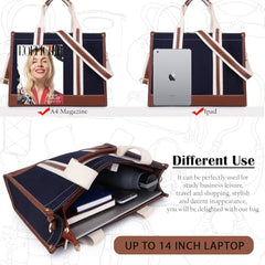 Womanix Canvas Laptop Tote Bag,14 inch Laptop Bag, Black Shoulder Bag, Casual Briefcase, Tote Bag For Women, Travel, Office, College