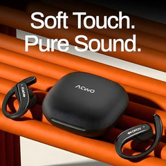 ACwO DwOTS Sense Pro True Wireless Earbuds, 42dB ANC, Voice-First Mic System for Clear Calls, Skin-Friendly Ear Hooks, 12mm Drivers, Dual Pairing, Sweat Resistant, Advanced Bluetooth Ear Buds (Orange)