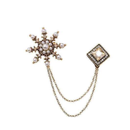 SYGA Men's & Women White Pearl Chain Diamond Suit With Eagle Chain Lapel Pin Tassel Brooch Pin with Crystal Chain