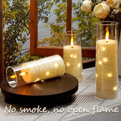 Flameless LED Pillar Candle Set of 2 | Acrylic Fiber Glass | Dancing Faux Wick | Remote Control with Battery Operated 3 AA | Home Décor & Gifting | 3" D x 6" H | Red