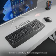 iBall ClickSet S450 Wireless Keyboard & Mouse Combo, 104-Key Full Size Keyboard, 12 Media Keys, Retractable Stand, ₹ Key, UV Coated Keys, Mobile Slot, 1200 DPI Mouse, 3 Buttons, High Precision