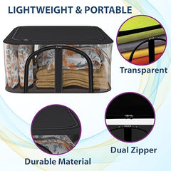 Kuber Industries Pack of 3 PVC Transparent Underbed Storage Bag | Multi-Purpose Garments Bag for Clothes-Toy | Wardrobe Bag with Handle | U Zip | Black
