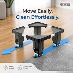 Yemark Good Height (8 Inch from Ground), Side Addustable 24 Wheel Heavy Duty Front & Top Load Fully Automatic Washing Machine Stand & Fridge Stand (Metal and Plastic)(Min -36cmx36cm,Max -76cmx76cm)