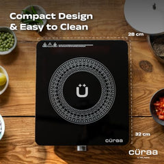 CÜRAA IndiePro Induction Stove | 6kV Surge Protection | 2100 W Induction Chulha | Rotary Knob Control | Timer Function | Incremental Heat Adjustment | 2 Year Warranty
