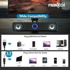FRONTECH 1.0 USB Powered Multimedia Speakers with RGB Lights, 10W Output Power, AUX/USB Connectivity, for Laptop, PC, Mobile, Volume Control (SPK-0008, Black)