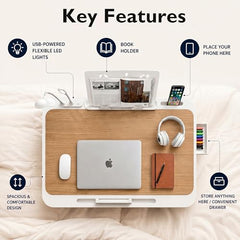 StarAndDaisy T9 Foldable Bed Table for Laptop & Study, 4-Level Adjustable Angled Tabletop, Large Desktop Surface with Anti-Slip Stopper, Tablet & Phone Slot, Storage Drawer, Stable Legs, PP & TPE