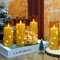 Flameless LED Pillar Candle Set of 2 | Acrylic Fiber Glass | Dancing Faux Wick | Remote Control with Battery Operated 3 AA | Home Décor & Gifting | 3" D x 6" H | Red