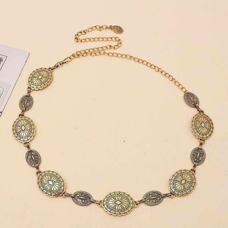 SYGA Women's Metal Waist Chain Retro Popular Bohemian Ethnic Style Dress Shirt(Gold)