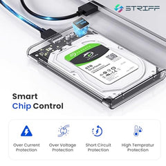 STRIFF SpeedShell 2.5" SATA SSD/HDD Enclosure Case | USB 3.0 to SATA Tool-Free Transparent Hard Drive Case | 5Gbps Fast Transfer, Supports Up to 6TB, Compatible with 2.5" SSD/HDD