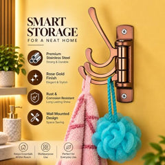 iSTAR Wall Hooks for Hanging | Flexible 4 Pin Hooks Bathroom Cloth Hanger Wall Hook Door Robe Hooks for Hanging Keys, Clothes, Towel (Rose Gold, Pack of 3)