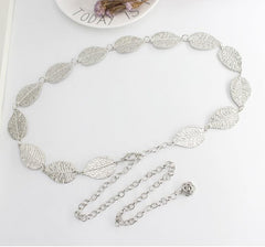 SYGA Women's Dress Waist Chain Metal Leaf Hook Chain Simple Decorative Thin Belt(Silver)