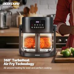 Acerpure Air Fryer | 100% Glass Bowl | 90% Less Oil | 5.5L Air Fryer + 2.5L Cooking Pot | Air Fry, Toast, Reheat, Grill, Cook | 360° TurboHeat Technology | Preset Modes | 1500 Watts | Black
