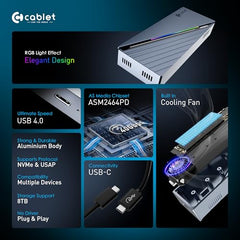 Cablet M.2 NVMe/NGFF SSD Enclosure USB 3.1 Gen2 10Gbps for 2242/2260/2280 M-Key/M+B Key PCIe SSD, Supports Dual Protocol NVMe and NGFF SSD, UASP Max 2TB, Aluminium Case