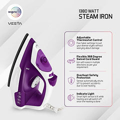 Wipro Elato GS 105 Brevia 1300 Watt Steam Iron With 180 Ml Water Tank | Anit-Drip Protection | Anti Bacterial German Weilburger Dual Coated Soleplate| Vertical & Horizontal Steaming| 2 Year Warranty