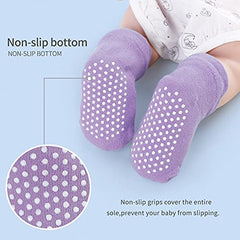 MOMISY Baby Girl Boys Non Slip Socks Kids Toddlers Infant Cotton Stretch Anti-Slip-6 Pairs (Dotted-Striped, 3 to 5 years)