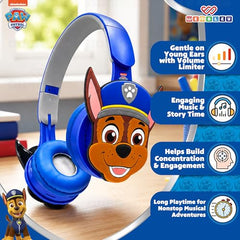 Wembley Paw Patrol Kids Wireless Bluetooth Headphones with Mic | Foldable Over Ear Headphones for Boys & Girls 3-8 Years | 90dB Safe Volume, AUX & USB Charging | Travel, Study & Music