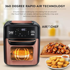 Prestige AirChef 12L Air Fryer Oven | 1800 Watts | 360° Rapid Air Technology | Multi-level Cooking | Rotisserie | 10 Preset Menu | 80% less Oil Consumption | Rose Gold | 1Y Warranty | ISI Certified