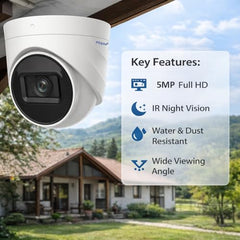 PRAMA PT-HTD70FOE-LPFS 2MP Ranginview Audio Fixed Turret Dome Camera, Built-in Microphone,1920 × 1080 Resolution, up to 20 Meters of IR Distance and 20 Meters of White Light Distance.