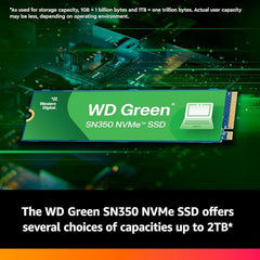 Western Digital WD Green SN350 NVMe 250GB, Upto 2400MB/s, 3 Y Warranty, PCIe Gen 3 NVMe M.2 (2280), Internal Solid State Drive (SSD) (WDS250G2G0C), Green