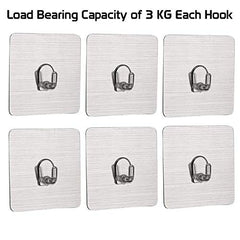 HOKIPO Magic Sticker Wall Hooks for Hanging, No Drill, Pack of 6, Silver | Plastic, self adhesive - no drilling or screws. Holds up to 3 kg per hook. 12 month adhesive warranty. Smooth surfaces only.