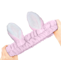 MOMISY Elastic Lovely Hair Band Wash Face Spa Headband-Washable Facial Band Makeup Wrap Headbands Fits All Head Sizes for Women (Pink White)