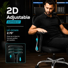 Oakcraft Matrix High-Back Ergonomic Mesh Office Chair with Height Adjustable Handrests & Tilt-Lock Mechanism — Breathable Mesh Back, 360° Swivel & Smooth Casters