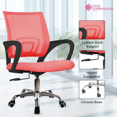 Casa Copenhagen Mesh Mid Back Office/Study/Computer/Revolving/Desk Chair for Work from Home -Metal Base, Height Adjustable Seat - Grey Milange & Black Handle
