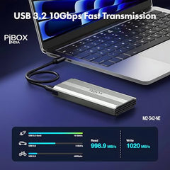 PiBOX India NVME M2 Enclosure Fan, SSD Enclosure - USB 3.2 10Gbps, Tool-Free M.2 NVMe Case, PCI-E NVMe Reader, USB-C, Supports M & B&M Keys, 2230/2242