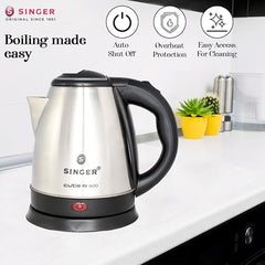 SINGER Cutie DX Electric Kettle 1350 Watts | 2 Years Warranty | 1.5 Liters | Quick Boil | Stainless Steel | Cool-Touch Handle and Lid | Auto Shut Off | Tea & Coffee, Instant Noodles, Rice, Soups