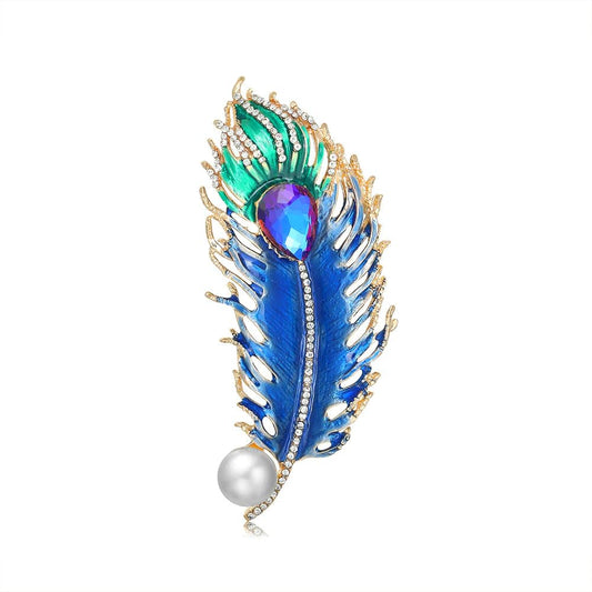 SYGA Brooch Pin Fashion Crystal Rhinestone Jewellery Pin Vintage Clothing Accessories Decoration Peacock Feather Brooch Colorful Brooches For Women- S71