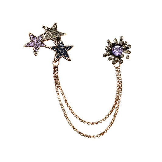 SYGA Men's & Women Suit Shirt Stud Lapel Pin Chain Tassel Brooch Pin with Crystal Chain(Purple Diamond)