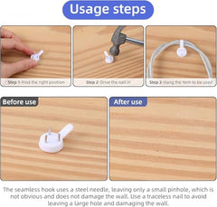 Art Street Hard Plastic 3-Pin Seamless Nail with 2 Spirit Leveler for Photo Frame Wall Picture Frame Hooks Hangers - Set of 25 (White)