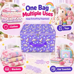 Storite 2 Pack Nylon Wardrobe Bag Underbed Cloth Storage Organizer | Moisture Proof Storage Bag, Storage box for Clothes Saree Bags, Zippered Closure & Handle - Magenta,37x34x23 cm