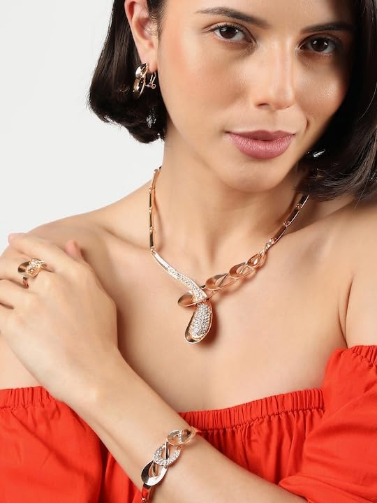 SYGA Pack of 4 Jewelry Set Alloy Necklace,Earrings,Bracelet,Ring Set for Party Wedding Festive for Women & Girls Accessories