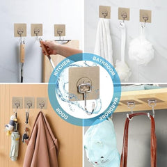 DME SALES Heavy Duty Self Adhesive Wall Hooks | Waterproof PVC Sticky Hooks Stainless Steel Big Hooks for Home Storage Bathroom Kitchen | Silver Multipurpose 10KG Capacity (Golden Hook 10-pcs)
