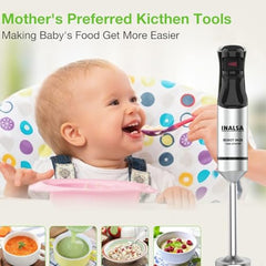 INALSA Hand Blender 1500 W|Silent DC Copper Motor|European Stepless Variable Speed Design| X.Large 1L Chopper|Unique Potato Masher| Detachable| Stainless Steel-Robot INOX 1500 StepUp