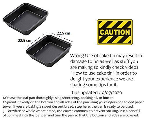 SYGA 2 Piece Square Non Stick Carbon Steel Cake Tin (2_Black)_Size: 22.5 * 22.5 cm