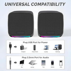OTOOBEST Sound with Multicolor LED Lights | USB Powered PC Speakers with AUX & Volume Control for Laptop, Desktop, and Monitor | Mz11 | Black (Pack of 1)