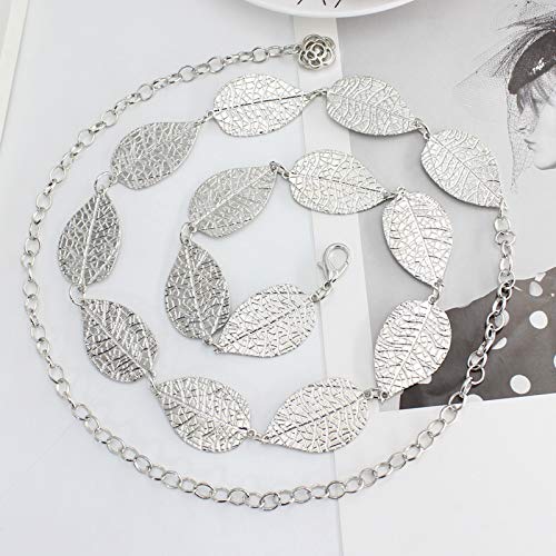 SYGA Women's Dress Waist Chain Metal Leaf Hook Chain Simple Decorative Thin Belt(Silver)