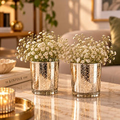 The Purple Tree Rose Gold Mercury Votive Tealight Candle Holders for Diwali and Christmas (Pack of 6) - Corporate Gifts, Home Decor, Decoration - Glass