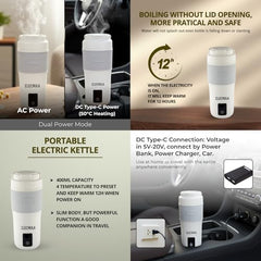 Elecmaa 2 in 1 Car Electric Kettle & Bottle 400ml, Pink | For office, car, home and travel, Ideal for Homes (220v) & Car, office 12-24V DC, 4 Temp & Digital Touch Ctrl