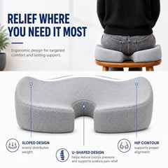 Grin Health Orthopedic Coccyx Seat Cushion | Memory Foam Ergonomic Seat for Tailbone Coccyx Support, Hip, Tailbone, Sciatica & Backpain Relief for Office Chair, Car Seat, Upto 100kg (Black)