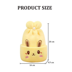 MOMISY Bunny Baby Cap, Soft Beanie Woolen Hat for Spring, Winter, Autumn, for Newborn, Infant, Toddler, Kids, Babies- 0 to 6 Months (in, Age, 0 Months, 6 Months, Yellow)