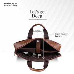 HAMMONDS FLYCATCHER Men Genuine Leather Office Bag - Laptop Bag - Padded Laptop Compartment, Fits 14 Inch Laptop - Adjustable Strap, 1 Year Warranty - Office, Travel, Daily Use - Brushwood, Brown