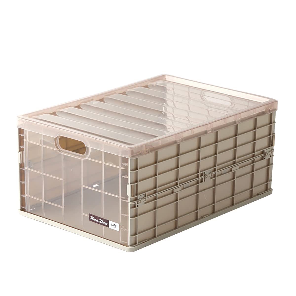 SYGA Large Carrat Storage Box Plastic Foldable Transparent Belt Cover Clothes Toy Book Snack Size Finishing Box(Khaki)