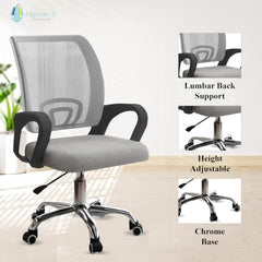 Casa Copenhagen Mesh Mid Back Office/Study/Computer/Revolving/Desk Chair for Work from Home -Metal Base, Height Adjustable Seat - Grey Milange & Black Handle