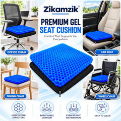 ZIKAMZIK Gel Cushion Orthopaedic Seat Cushion | Upgraded Breathable Gel Seat Cushion with Non-Slip Cover for Office Chair, Car, Wheelchair & Home | Comfortable Support for Long Sitting